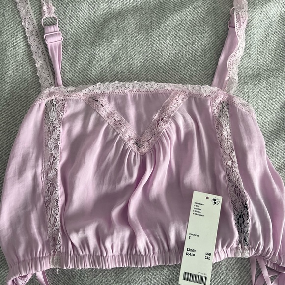 Urban Outfitters Pink Lace Tie Top - Picture 1 of 8